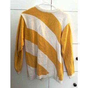 Liz Claiborne VTG Yellow White Diagonal Stripe Sweater Large 90s Cotton Blend